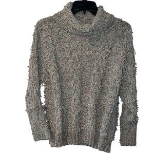 Moon & Madison Cowl neck sweater womens M Green fuzzy cable knit Chunky cozy